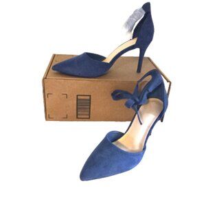 Women’s Faux Suede Stiletto Heels Size 10 Blue Ankle Strap Pointed Toe NIB